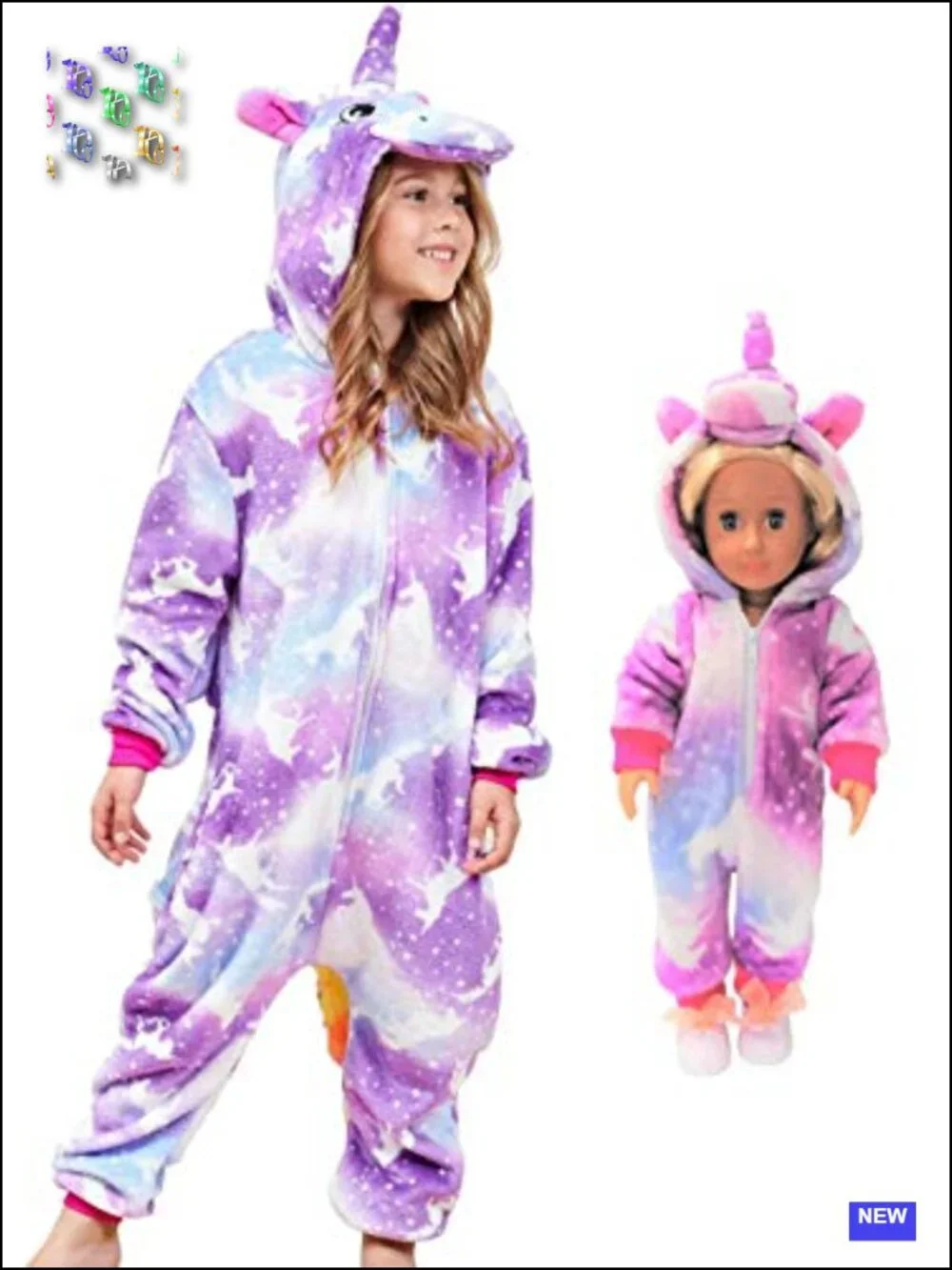 Girls Unicorn Onesie Costume, 2-Piece Flannel PJs, Long Sleeve Hooded Jumpsuit